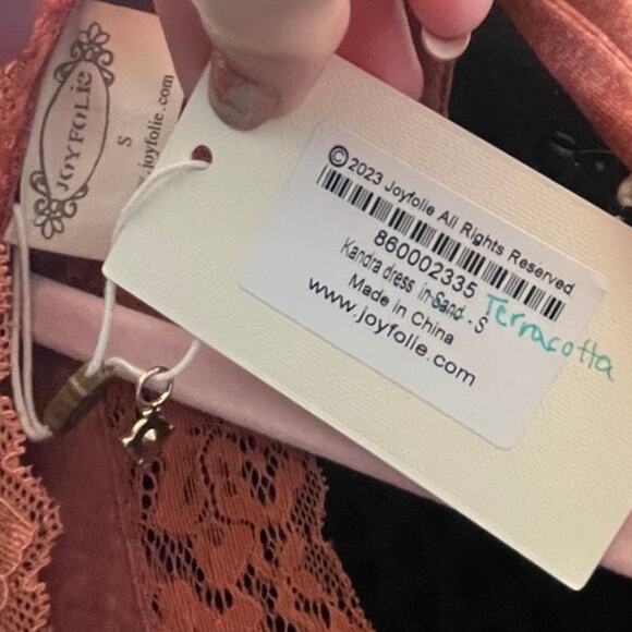 Joyfolie Kandra Mini Dress Sheer Lace long sleeve terracotta Small NWT - Picture 6 of 6